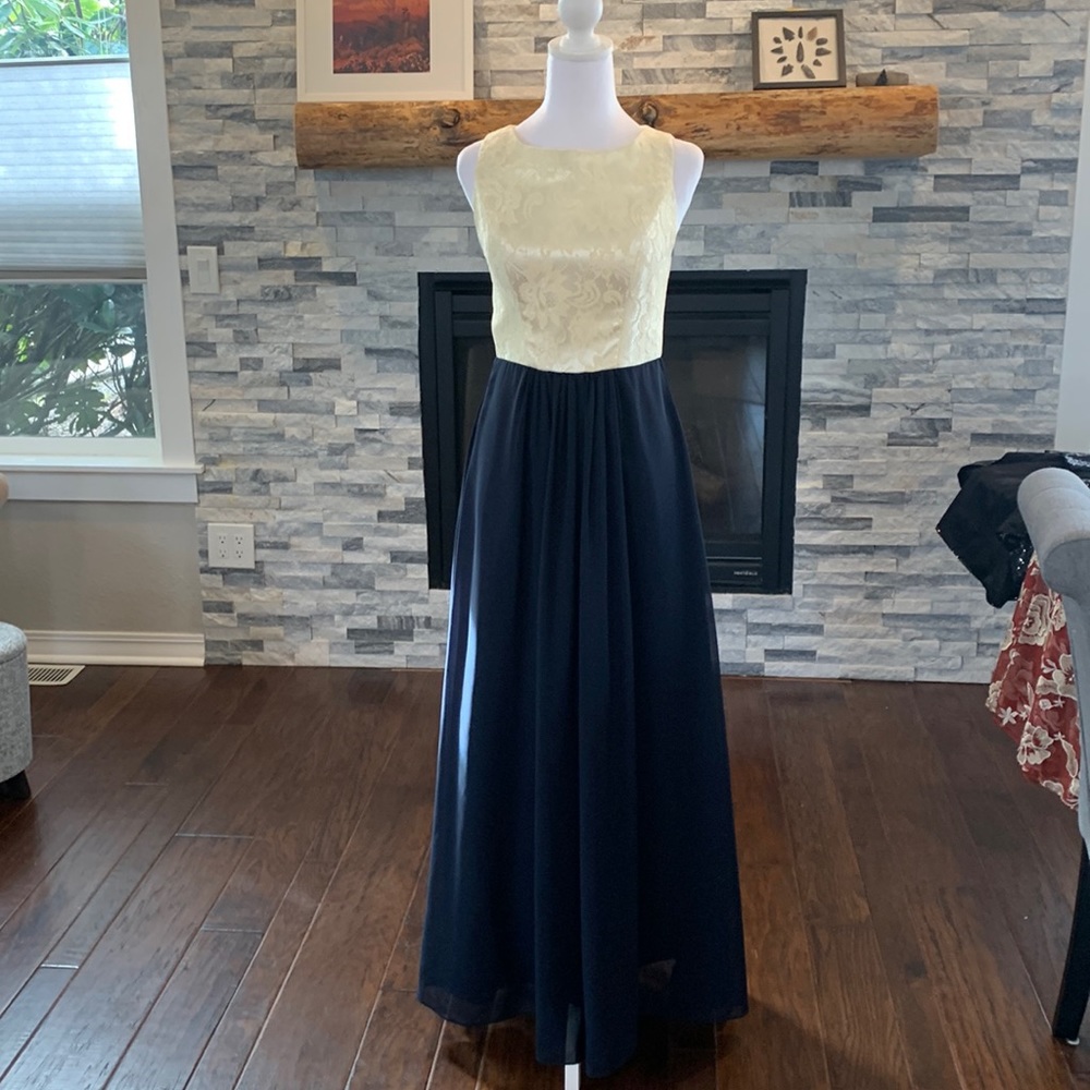 Size 8 cream lace bodice with navy skirt dress